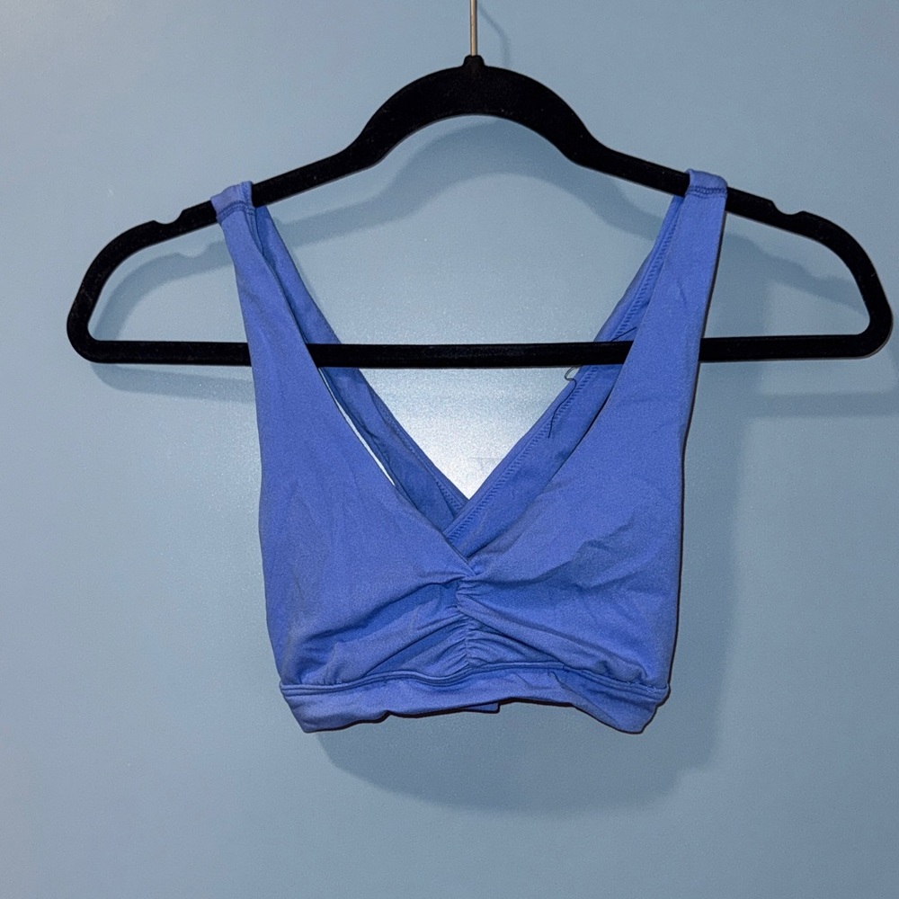 Blue V-Neck sports bra